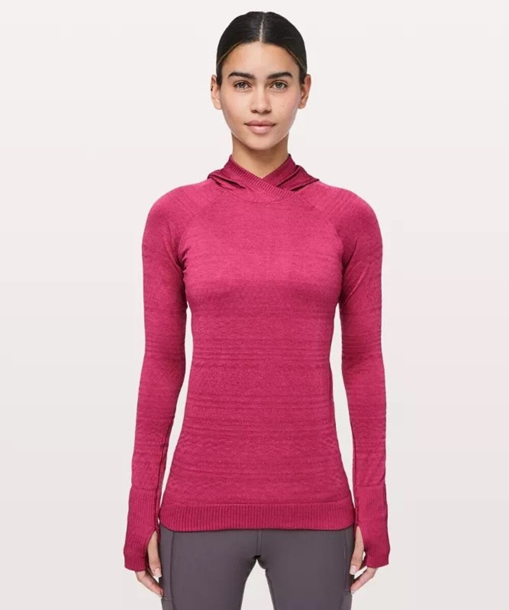 Lululemon Rest Less Hoodie Magenta Pink Textured Seamless Thumbholes 8